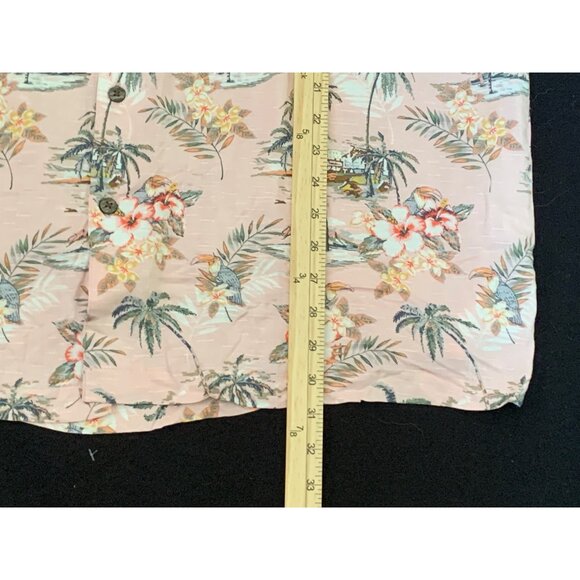 George Hawaiian Aloha Shirt Tropical Flowers and Toucans Pink XL - Picture 8 of 9